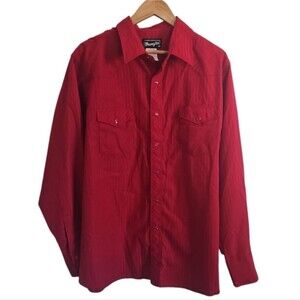 Wrangler Pearl Snap Western Shirt Men’s XL Red Holiday Cowboy Rodeo Party Style